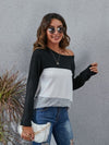 Color Block Round Neck Long Sleeve T-Shirt