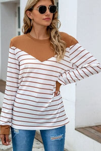 Striped Round Neck Long Sleeve T-Shirt