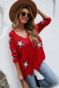 Star Pattern Distressed Sweater