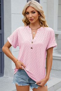 Eyelet Notched Short Sleeve T-Shirt