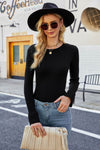 Flounce Sleeve Round Neck Rib-Knit Top