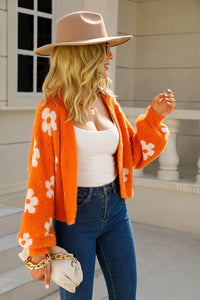 Floral Open Front Fuzzy Cardigan