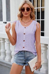 Eyelet Round Neck Wide Strap Tank