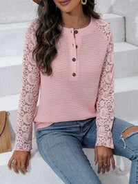 Half Button Raglan Sleeve Blouse