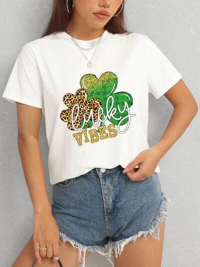 LUCKY VIBES Round Neck Short Sleeve T-Shirt