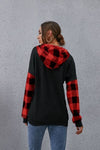 Plaid Drawstring Dropped Shoulder Hoodie