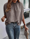 Tied Printed Mock Neck Half Sleeve Blouse