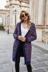 Multicolored Ribbed Trim Open Front Cardigan with Pockets