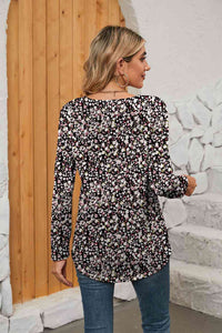 Printed Square Neck Long Sleeve Blouse