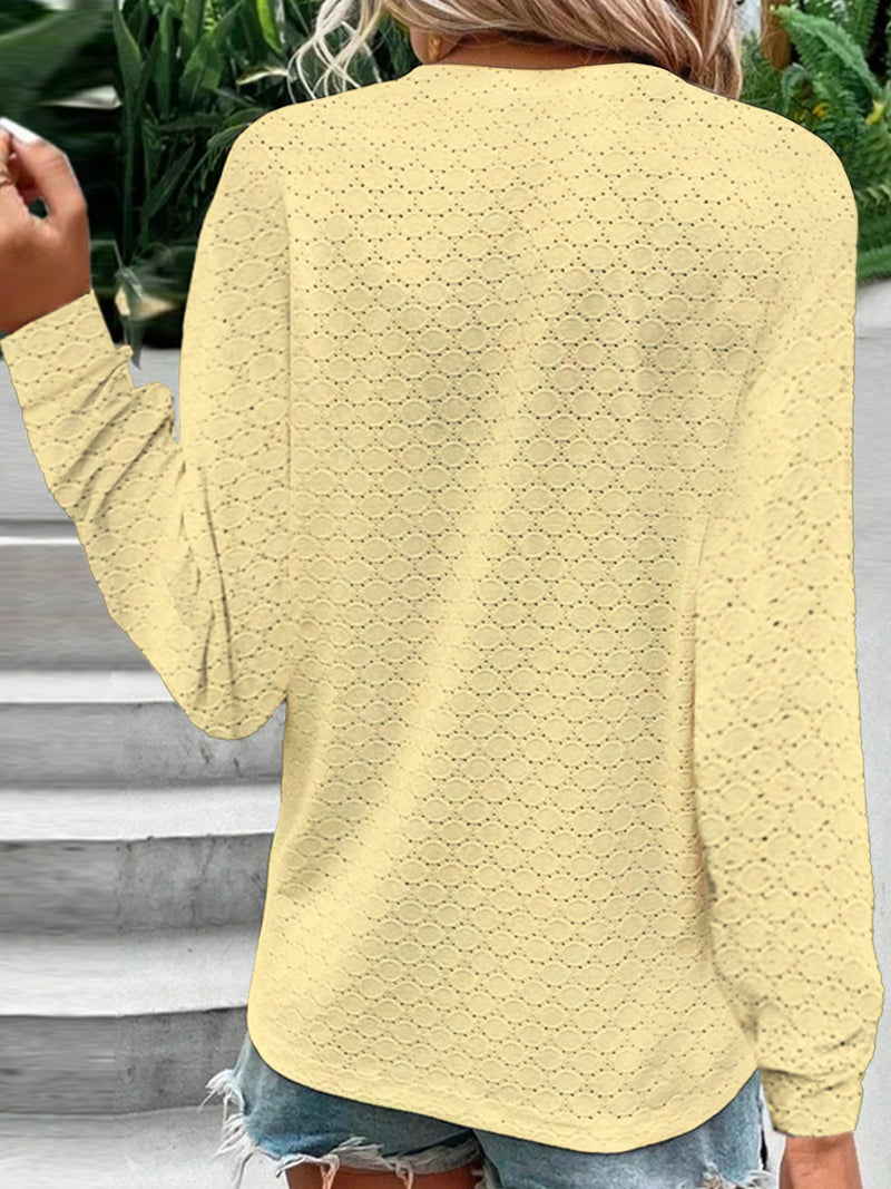 Eyelet Notched Long Sleeve T-Shirt