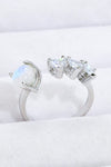 Natural Moonstone and Zircon Heart Open Ring