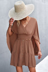 Decorative Button Smocked Waist Surplice Dress