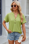 Eyelet Notched Short Sleeve T-Shirt