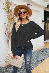 Scalloped Boat Neck Openwork Tunic Sweater