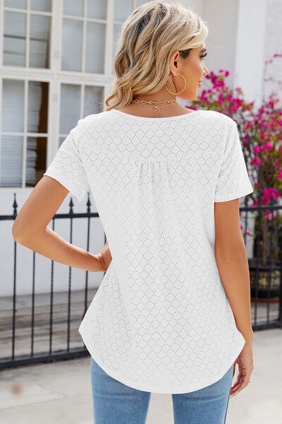 Eyelet Quarter Button Short Sleeve T-Shirt