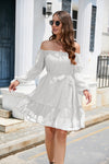 Swiss Dot Off-Shoulder Balloon Sleeve Dress