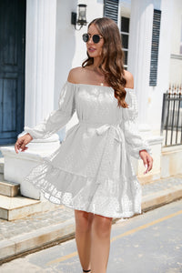 Swiss Dot Off-Shoulder Balloon Sleeve Dress