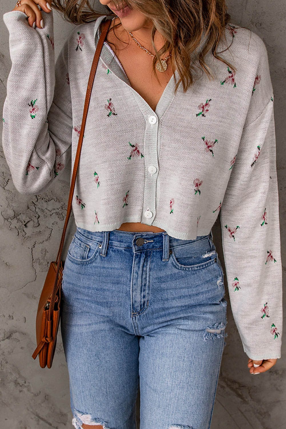 Floral Button Down Cropped Cardigan