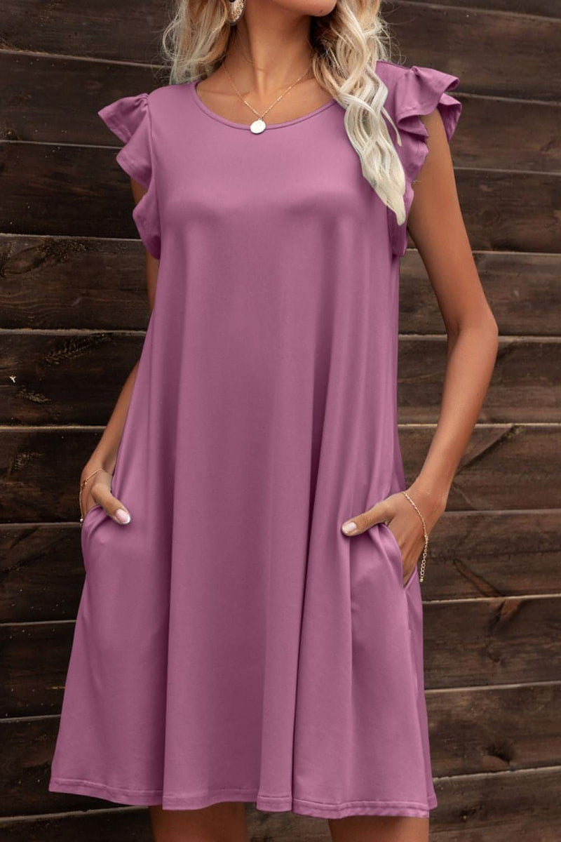 Butterfly Sleeve Round Neck Dress