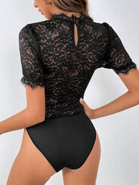 Lace Mock Neck Short Sleeve Bodysuit