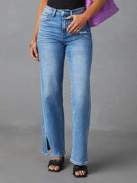 Slit Buttoned Jeans with Pockets