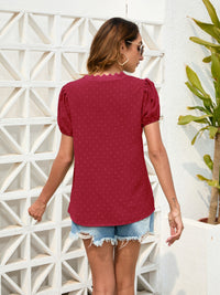 Swiss Dot Lace Detail V-Neck Blouse