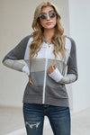 Zip-Up Raglan Sleeve Openwork Hooded Cardigan