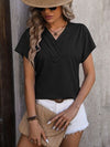 Textured Surplice Short Sleeve Blouse