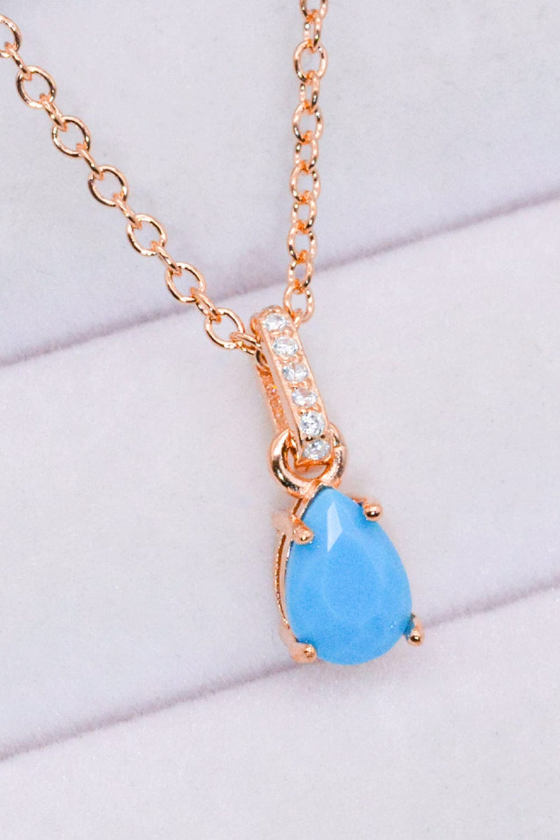 Teardrop Turquoise 4-Prong Pendant Necklace