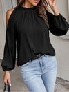 New Women's Ruffle Round Neck Long Sleeve Gathered Strapless Fashion Top