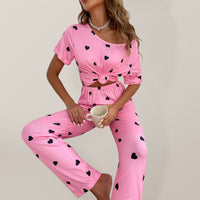 Women's heart print short-sleeved casual pajama sets