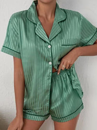 Women's Striped Cropped Shirt + Shorts Pajama Set