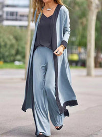 Women's Casual Contrasting Color Sleeveless Vest + Long Sleeve Cardigan Jacket + Trousers Three Sets