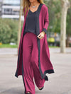 Women's Casual Contrasting Color Sleeveless Vest + Long Sleeve Cardigan Jacket + Trousers Three Sets