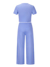 Women's solid color round neck short-sleeved T-shirt + trousers two-piece set