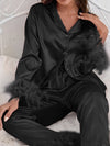 Women's ostrich feather shirt and trousers loose two-piece feather home clothes