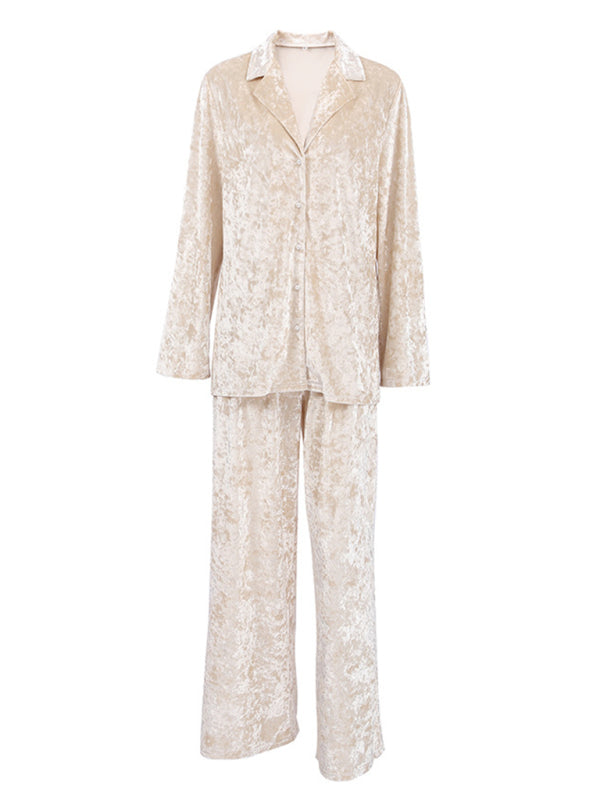 Warm thickened velvet pajamas, long sleeves and trousers two-piece set