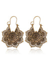 Vintage Ethnic Metal Cutout Floral Flower Earrings Bohemian Carved Earrings