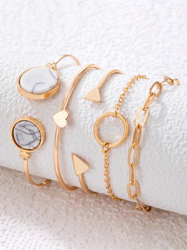 Inlaid Open Five-piece Bracelet Geometric Love Triangle Bracelet Set