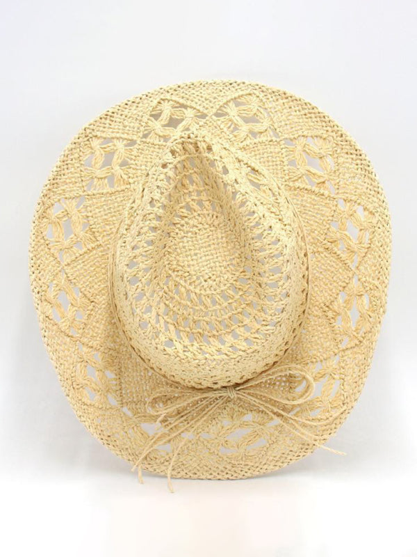 New hollow cowboy hat, hand-knitted straw hat, jazz hat with raised brim