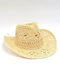 New hollow cowboy hat, hand-knitted straw hat, jazz hat with raised brim