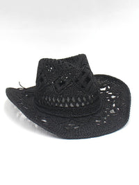 New hollow cowboy hat, hand-knitted straw hat, jazz hat with raised brim