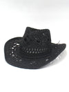 New hollow cowboy hat, hand-knitted straw hat, jazz hat with raised brim