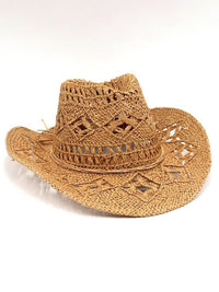 New hollow cowboy hat, hand-knitted straw hat, jazz hat with raised brim