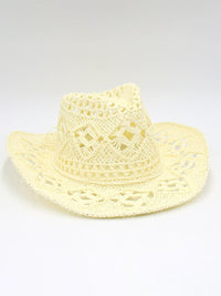 New hollow cowboy hat, hand-knitted straw hat, jazz hat with raised brim