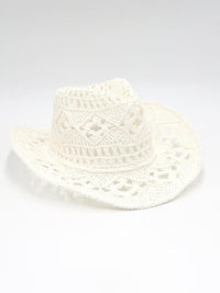 New hollow cowboy hat, hand-knitted straw hat, jazz hat with raised brim