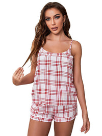 Women's Plaid Suspenders Short Pajama Pants Homewear Set