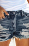 Women's High-Waisted, Fringed, Cut-Out Denim Shorts