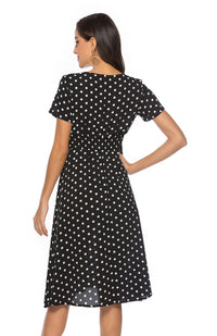 Polka Dot Print V-Neck Short Sleeve Dress