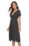 Polka Dot Print V-Neck Short Sleeve Dress